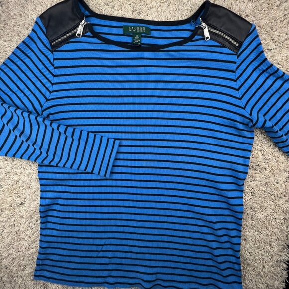 Lauren Ralph Lauren Women’s Striped Blue Black Size 1X Plus Lightweight Sweater - Picture 1 of 9